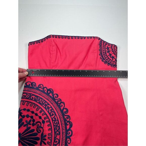 Lilly Pulitzer Strapless Bowen Dress Pink Navy Blue Embroidered Size 8 Preppy - Picture 7 of 11